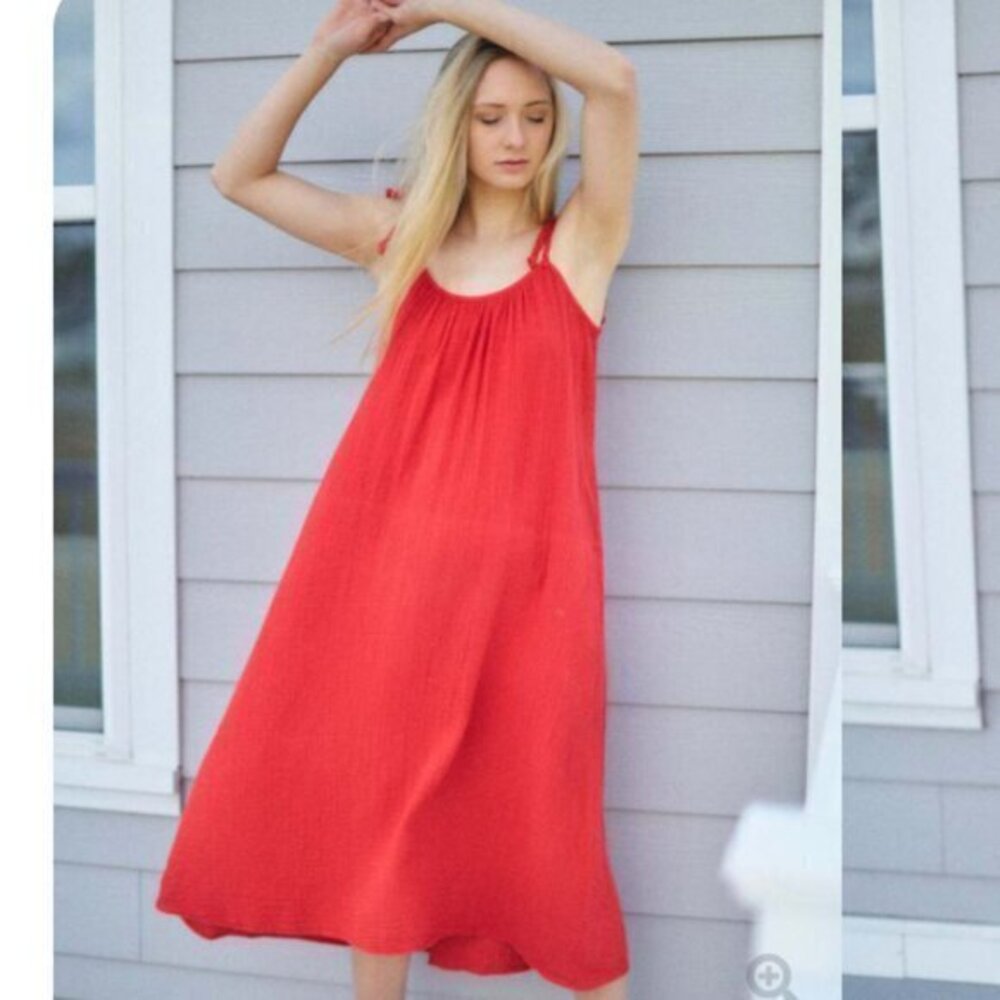 Xirena Dress Joli Cotton Gauze Midi Tie Straps in Red